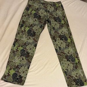 Floral Straight Leg Pants - Green and Brown
